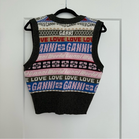 Ganni Graphic V-neck Vest in Multicolor - Picture 2 of 2